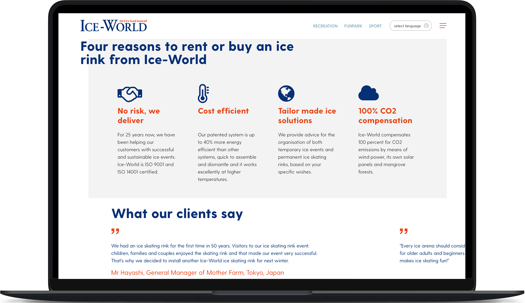 Mockup Ice-World homepagina EN