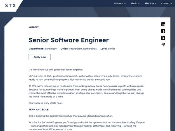 Screenshot van een vacature bij STX Group