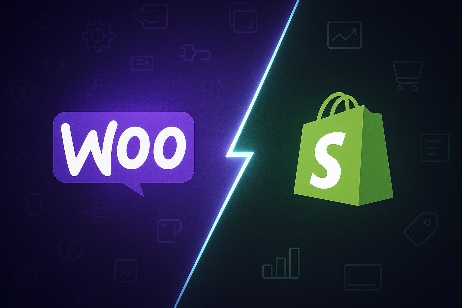 Vergelijking tussen WooCommerce maatwerk en Shopify Plus met dashboards, storefront en beslismomenten voor e-commerce teams