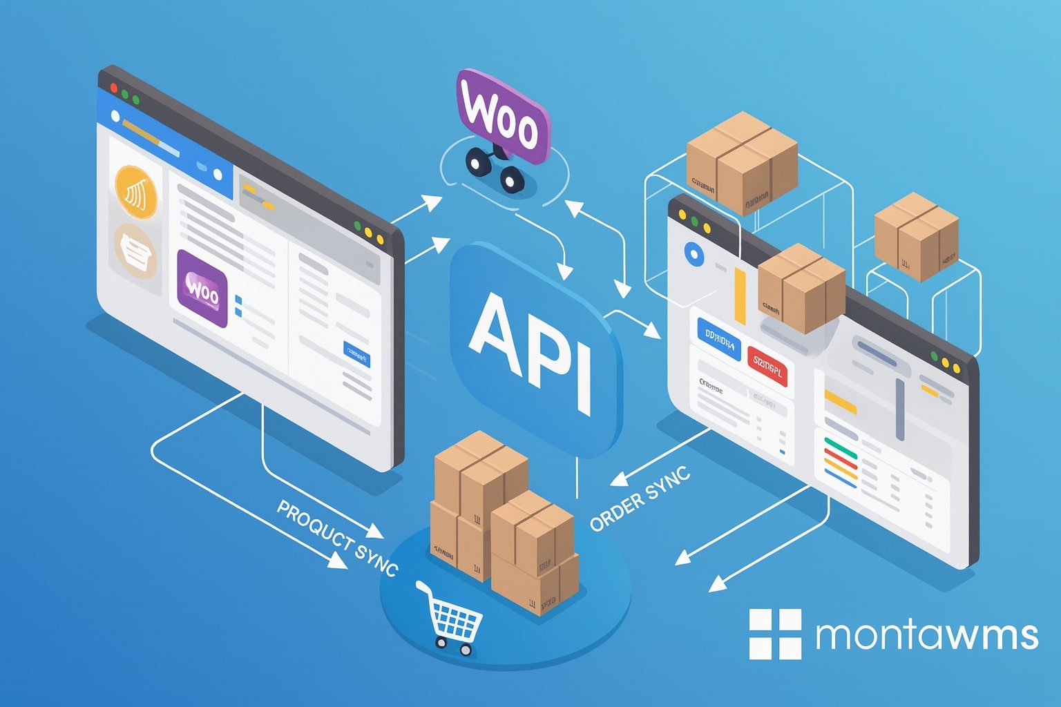 Maatwerk API-koppeling die Woocommerce en Monta WMS realtime synchroniseert voor orders, voorraad en verzendstatussen