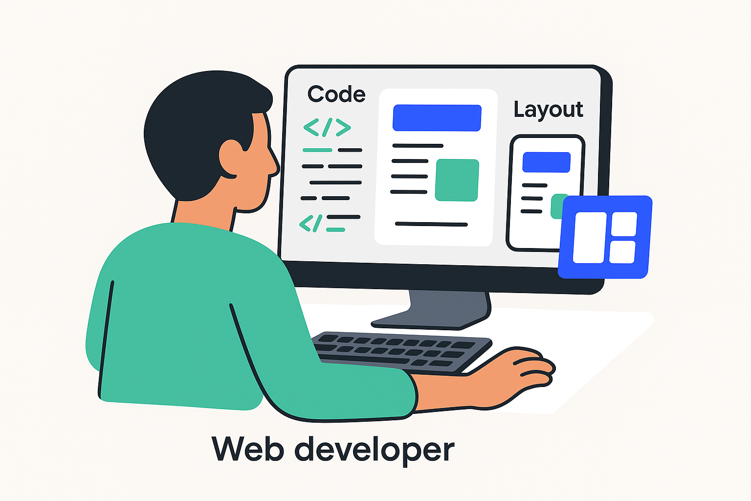 Webontwikkelaar bespreekt een wireframe, technische architectuur en gebruikersflow voor een nieuwe website